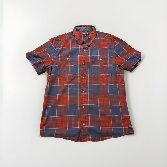 Toad & Co Men’s Medium Plaid Short Sleeve Button Up Casual Shirt BlueRed RN40733 - Picture 1 of 8